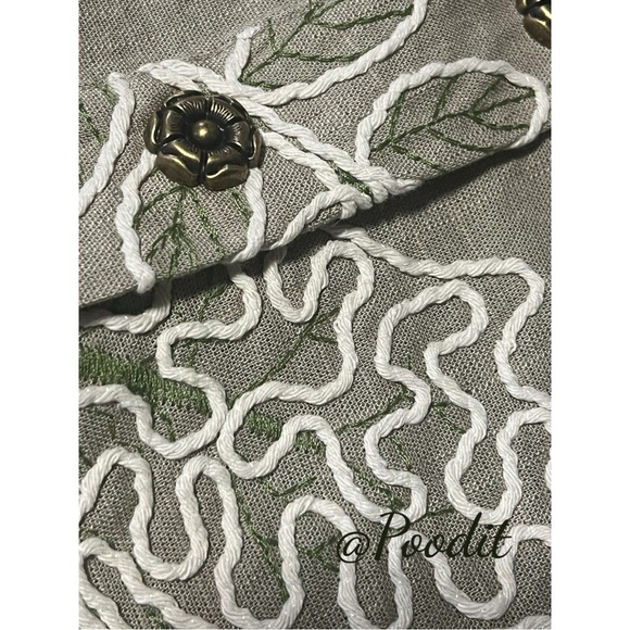 Olive linen embroidered with raised stitching jacket and pant set size medium - Picture 4 of 10